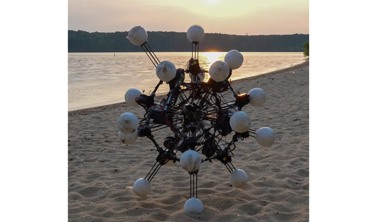 Argus, el robot de 20 patas, rueda por una playa de arena. Foto: Universidad de Duke