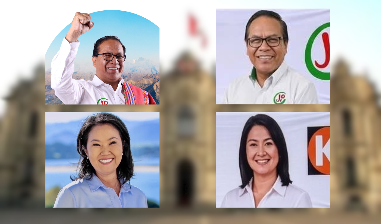 Los rostros de Keiko Fujimori y Roberto Sánchez no coinciden con los que se observan en los supuestos carteles. Derecha: fotografías oficiales. Izquierda: imagenes de las publicaciones virales. Los rostros de Keiko Fujimori y Roberto Sánchez no coinciden con los que se observan en los supuestos carteles.