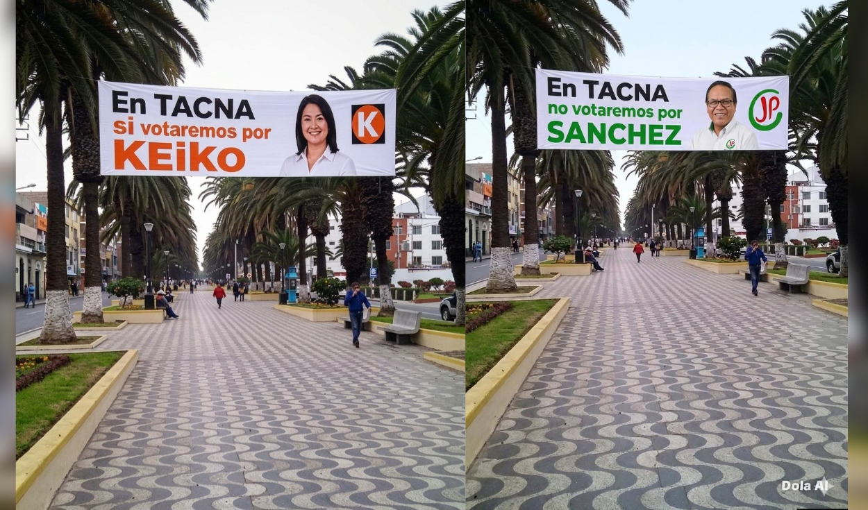 Publicaciones falsas difunden supuestos carteles en Tacna a favor de Keiko Fujimori y en contra de Roberto Sánchez