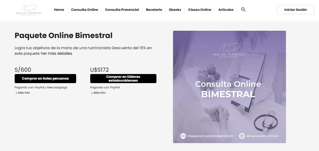 Paquete bimestral ofrecido por Majo Parodi.