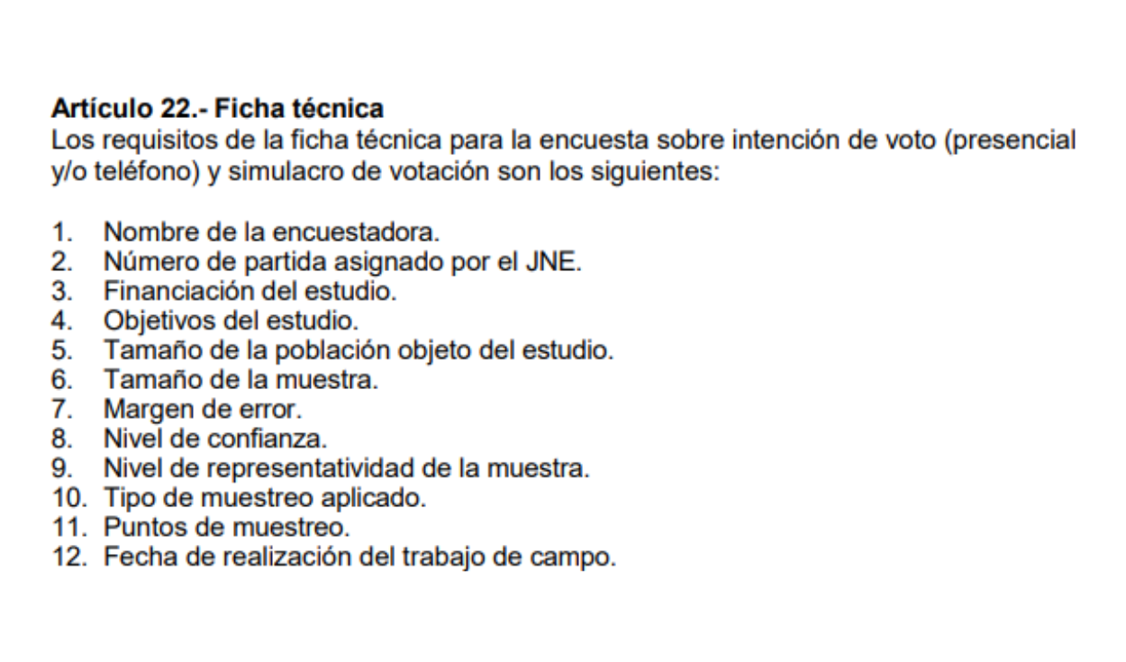 Información requerida por el JNE para validar una encuesta. Foto: Jurado Nacional de Elecciones