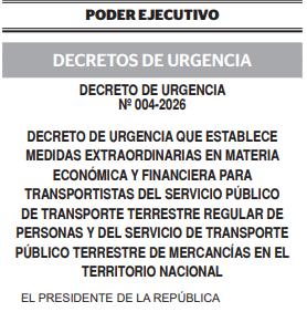 Ejecutivo aprueba Decreto de Urgencia Nº 004-2026. Decreto de urgencia