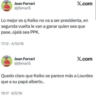Publicaciones de Jean Ferrari sobre Keiko Fujimori. Foto: X