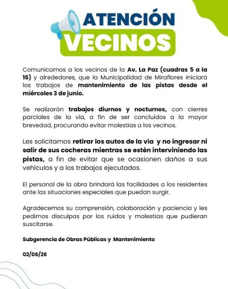 Comunicado de la Municipalidad de Miraflores