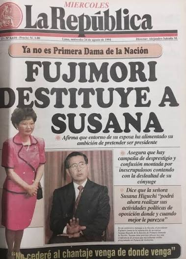 Historia. Luego que Higuchi rechazó el chantaje, Fujimori la expulsó de Palacio.