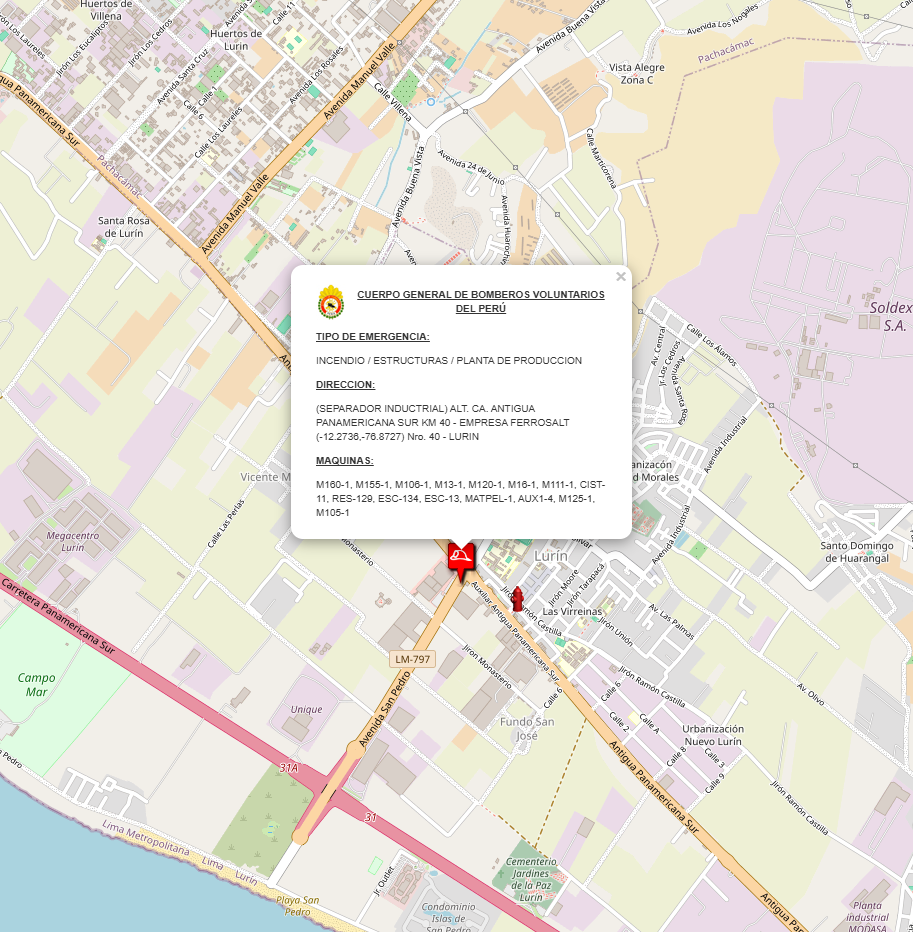 Ubicación del incendio en fábrica de Lurín