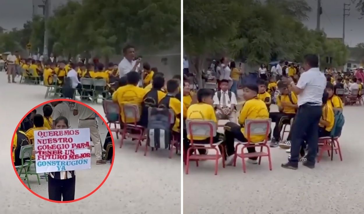 Students study in the street protesting school reconstruction stalled for 11 years