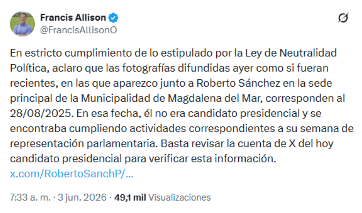Respuesta de Francis Allison vía X