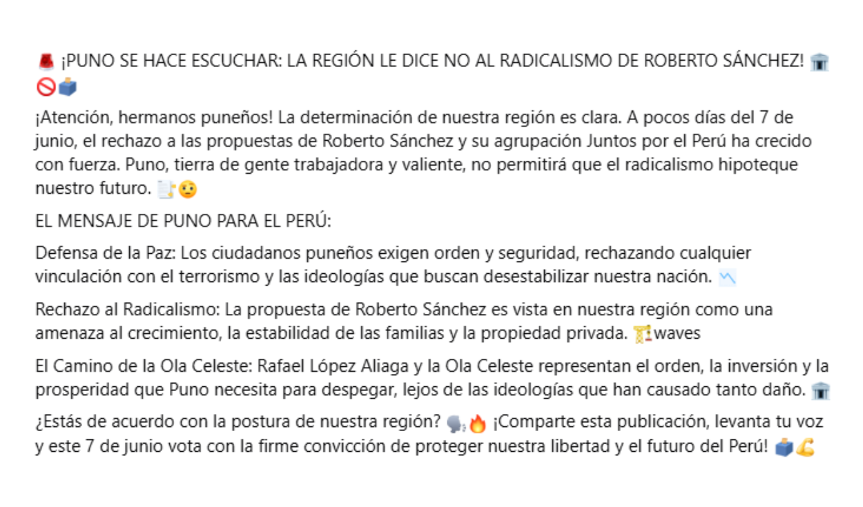 Narrativa atribuida a la imagen viral. Foto: Facebook