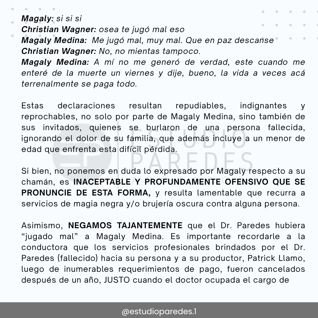 Familia de Iván Paredes reprocha las declaraciones de Magaly Medina. Foto: Instagram