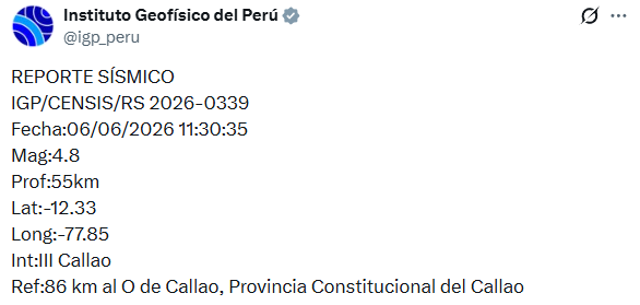 Reporte de sismo en Callao