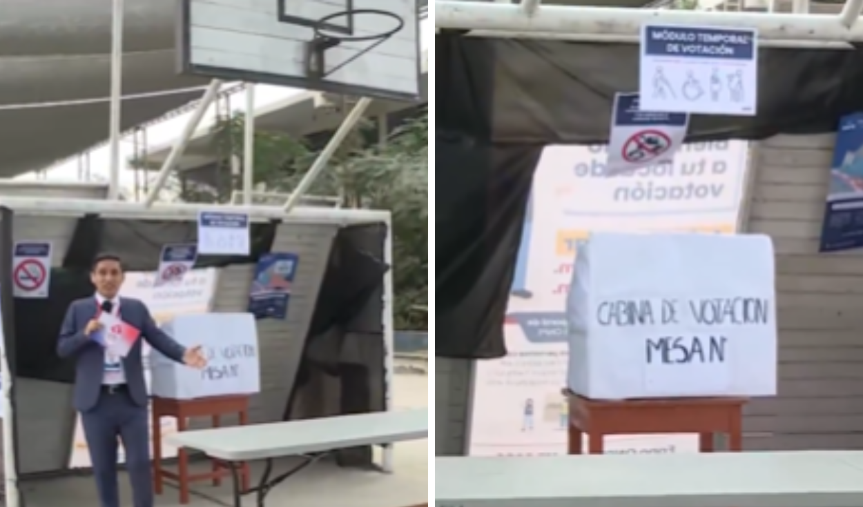 Unusual Polling Station Setup Under Soccer Goal Arch in Peru Facilitates Voters with Disabilities