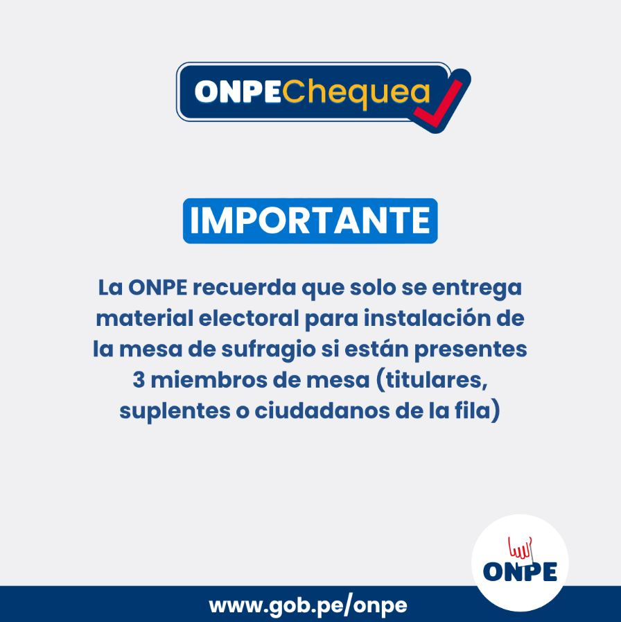 ONPE aclara criterios para entrega de material electoral