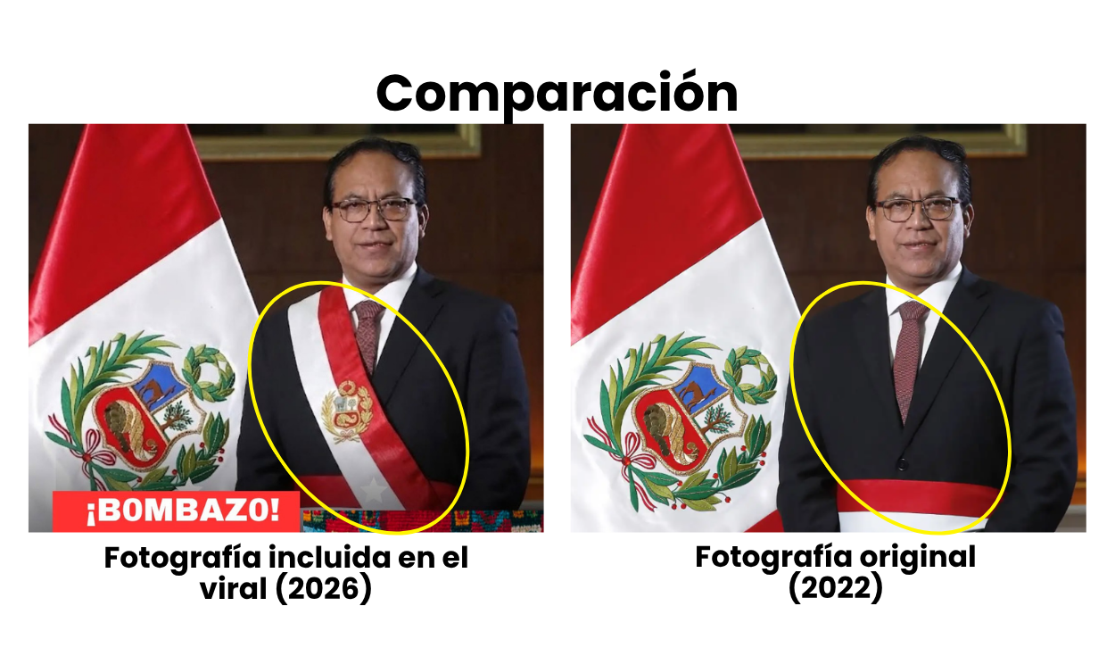 Comparación de la fotografía viralizada y la original. Foto: Facebook / ANDINA | Composición LR