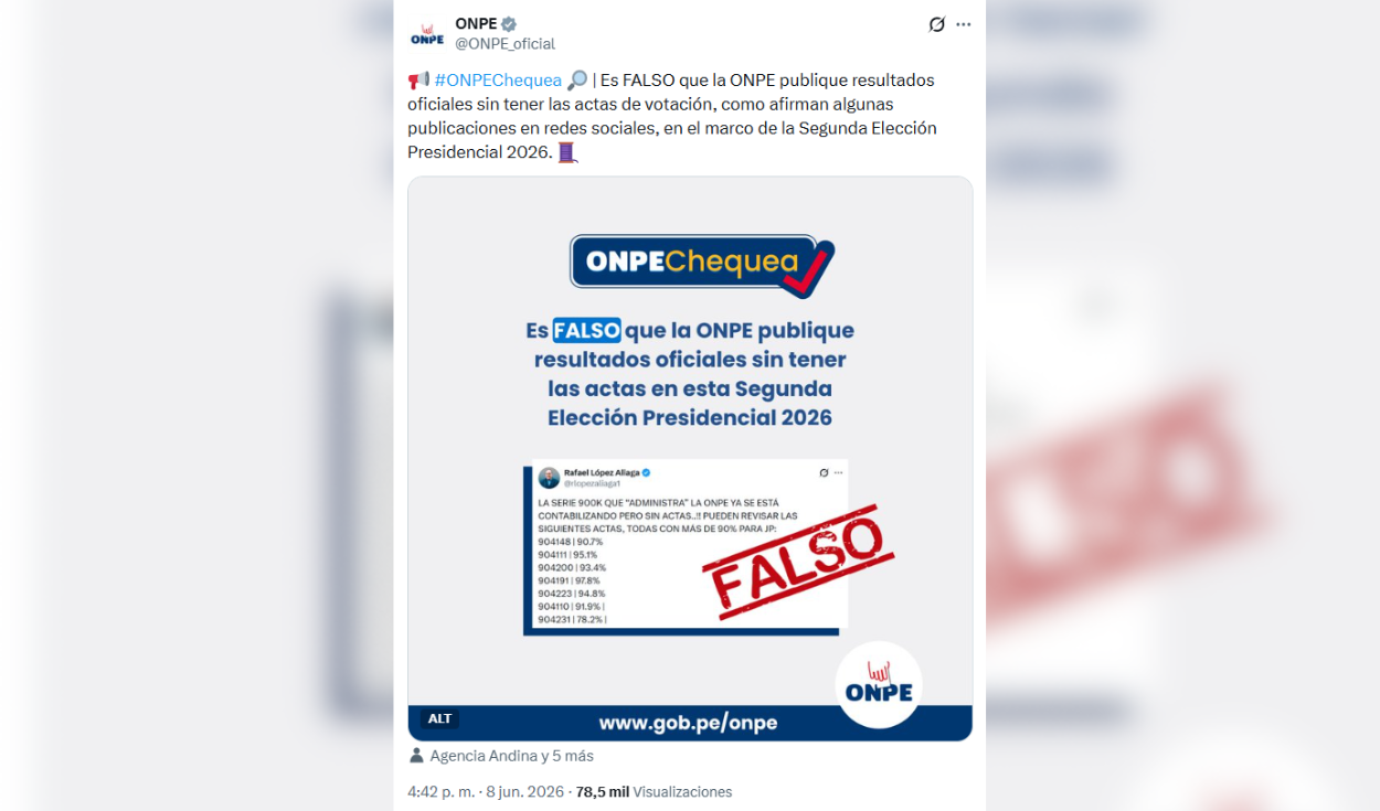 La ONPE desmiente a Rafael López Aliaga.