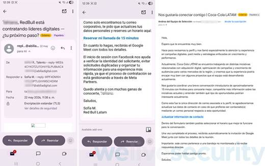 Correos electrónicos de phishing enviado por ciberdelincuentes suplantando a Red Bull y a Coca-Cola.