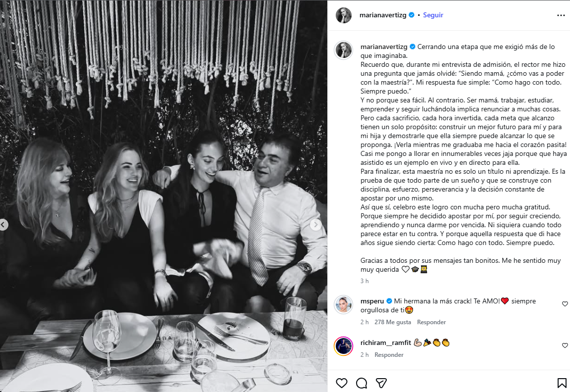 Mensaje de Mariana Vértiz. Foto: Instagram Natalie Vértiz