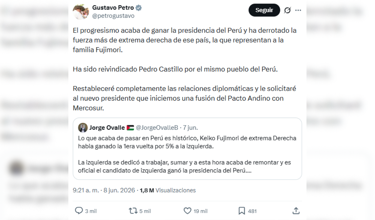 Publicación de Gustavo Petro en X