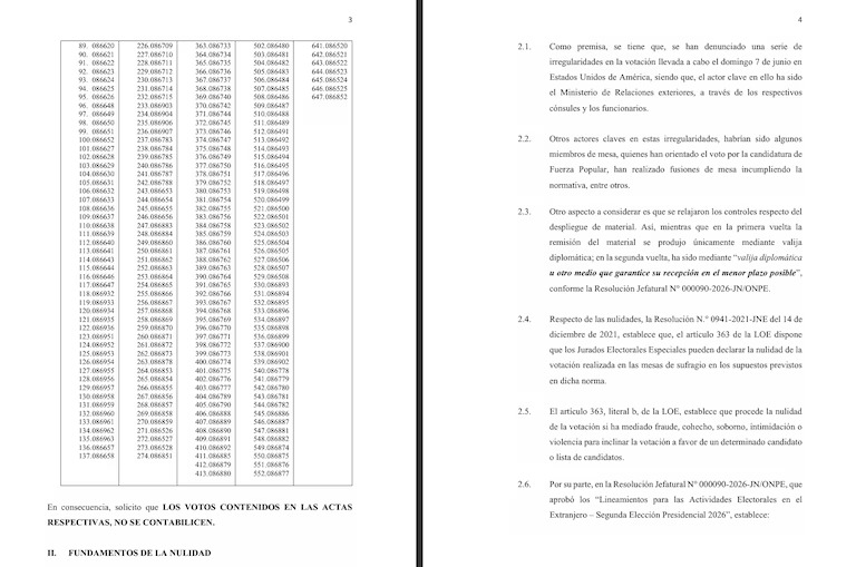 Solicitud de Juntos por el Perú para anular mesas de votación ubicadas en Estados Unidos.