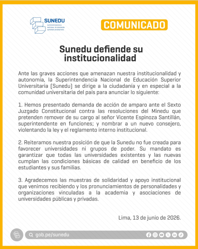 Sunedu, Minedu, Sunedu acción de amparo