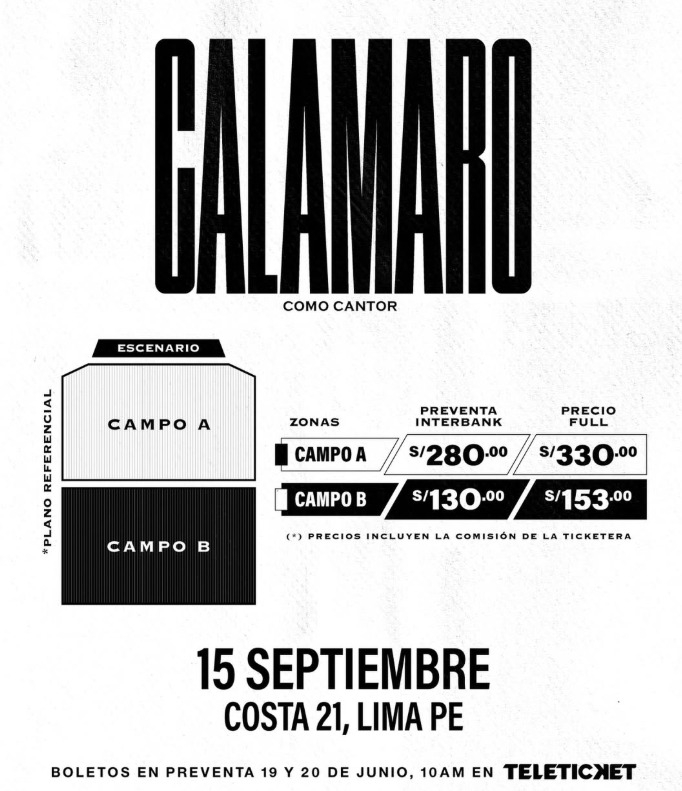 Entradas para el concierto de Calamaro en Lima.