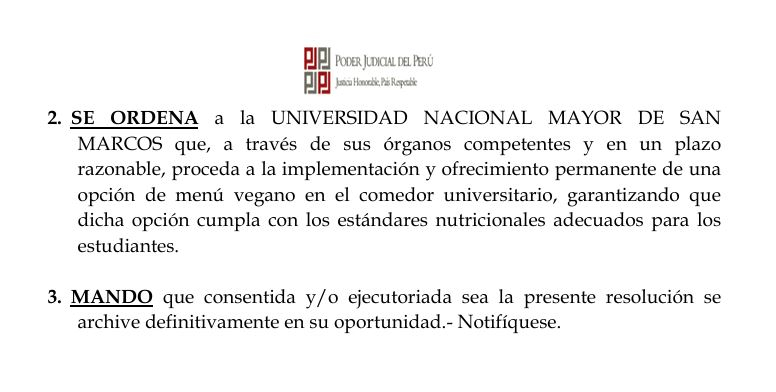 Sentencia ordena incorporar menú vegano en la universidad San Marcos