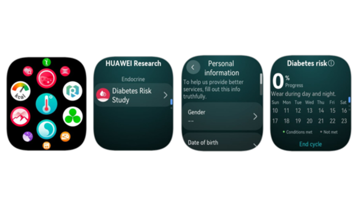 Una de sus innovaciones más relevantes es la evaluación de riesgo de diabetes de forma no invasiva. Fuente: difusión. HUAWEI-WATCH-FIT-5-Pro