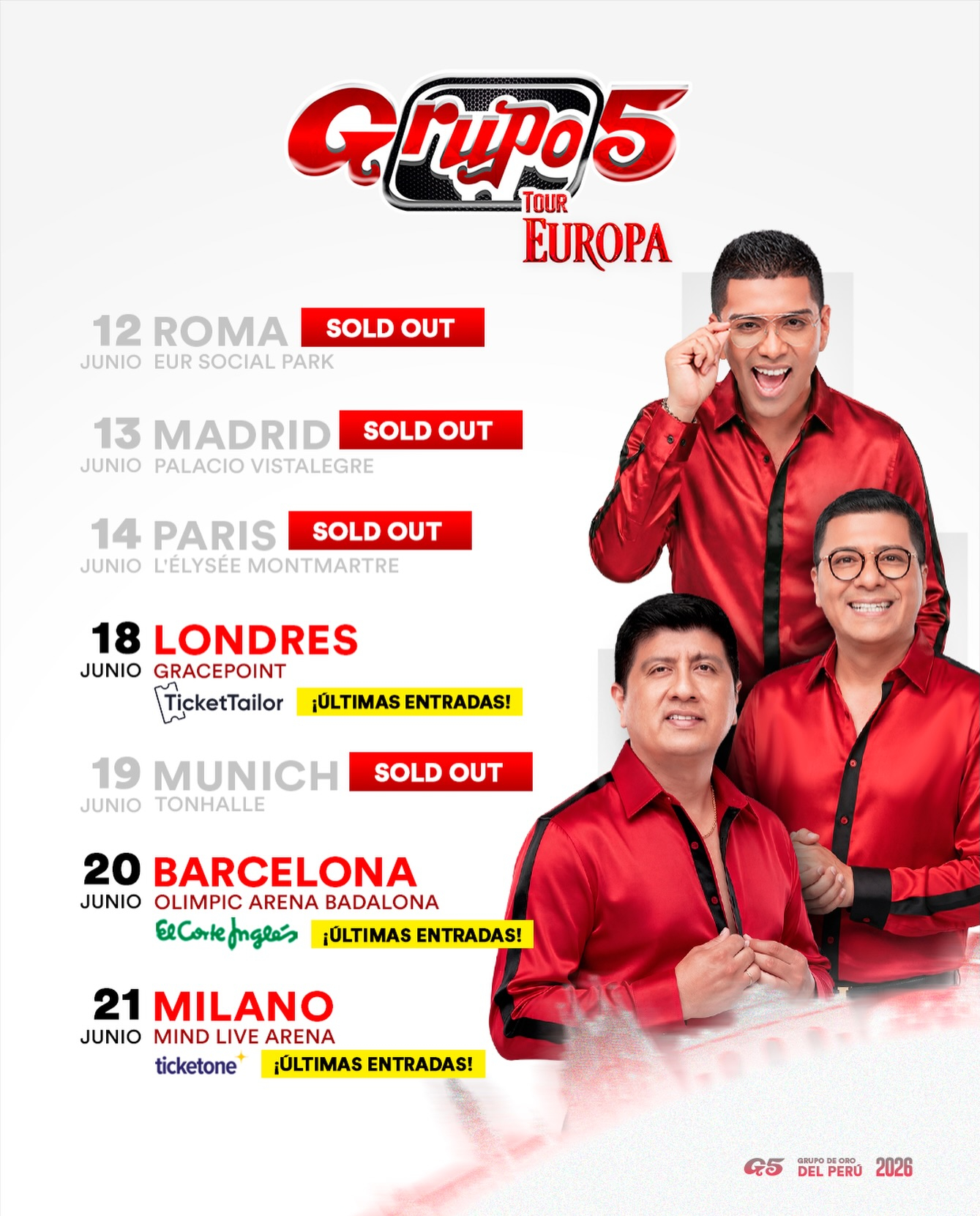 La gira de Grupo 5 por Europa. Foto: difusión