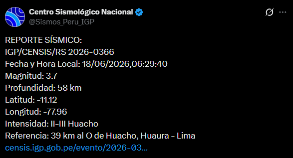 Temblor en Lima. Foto: IGP
