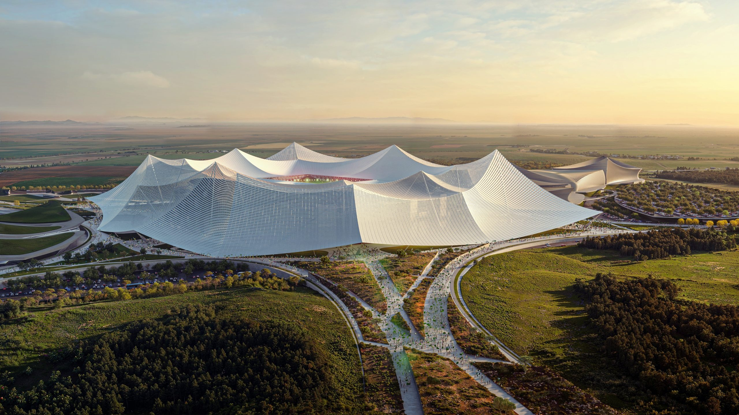 El estadio cumplirá íntegramente con la normativa de la FIFA y tendrá capacidad para albergar la final de la Copa Mundial de la FIFA 2030. Foto: Populous