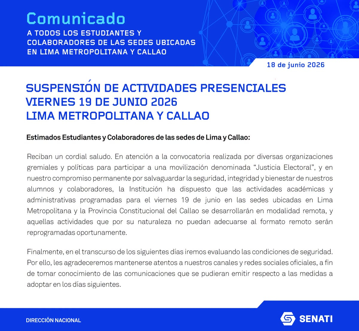 Comunicado de SENATI