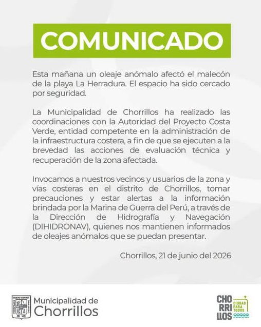 Comunicado de la Municipalidad de Chorrillos.