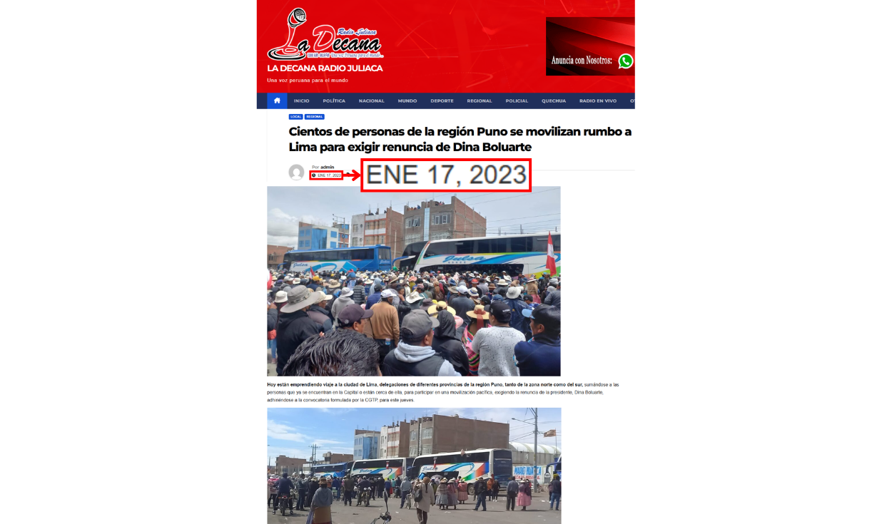 Búsqueda inversa lleva a una publicación del 17 de enero de 2023 (Radio Juliaca, Perú). Foto: Radio Juliaca - Web Búsqueda inversa lleva a una publicación del 17 de enero de 2023 (Radio Juliaca, Perú). Foto: Radio Juliaca - Web
