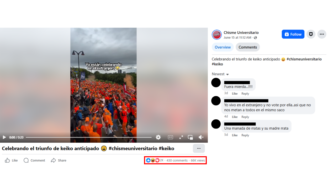 Publicación con más alcance en redes sociales. Capturas: Facebook