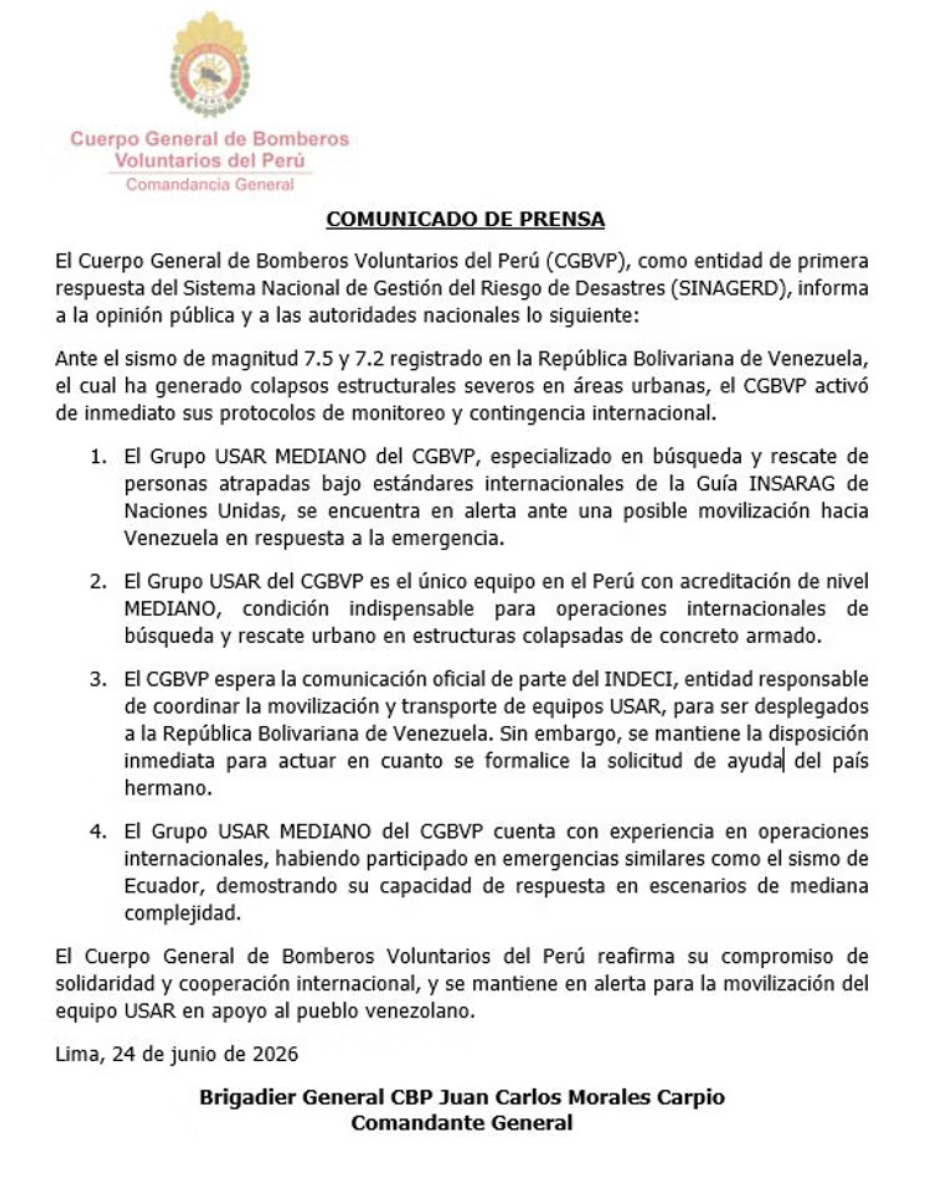 terremoto en Venezuela, doble terremoto en Venezuela, bomberos peruanos en Venezuela