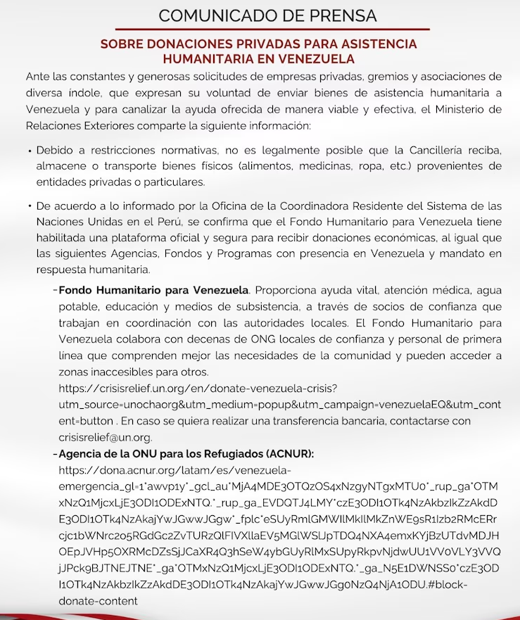 donaciones, Venezuela, terremoto