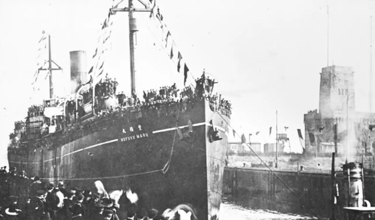 El Hofuku Maru En 1918 en el puerto de Kobe, en Japón. Foto: Archivo Federal de Alemania