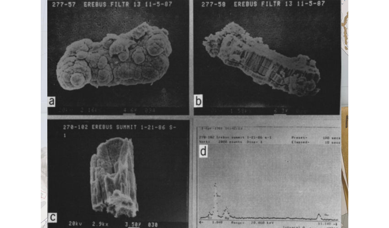 Partículas de oro halladas en la nieve del glaciar a 4 kilómetros del volcán. Foto: Geophysical Research Letters
