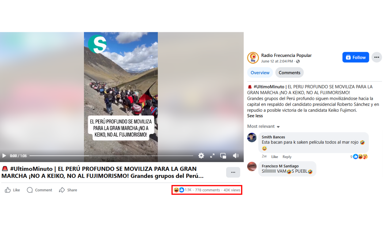 Uno de los posts con más interacción. Foto: Facebook