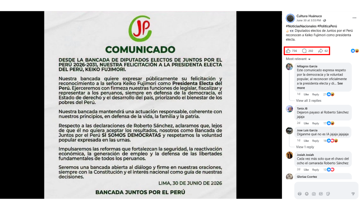 Uno de los posts con más alcance. Foto: Facebook
