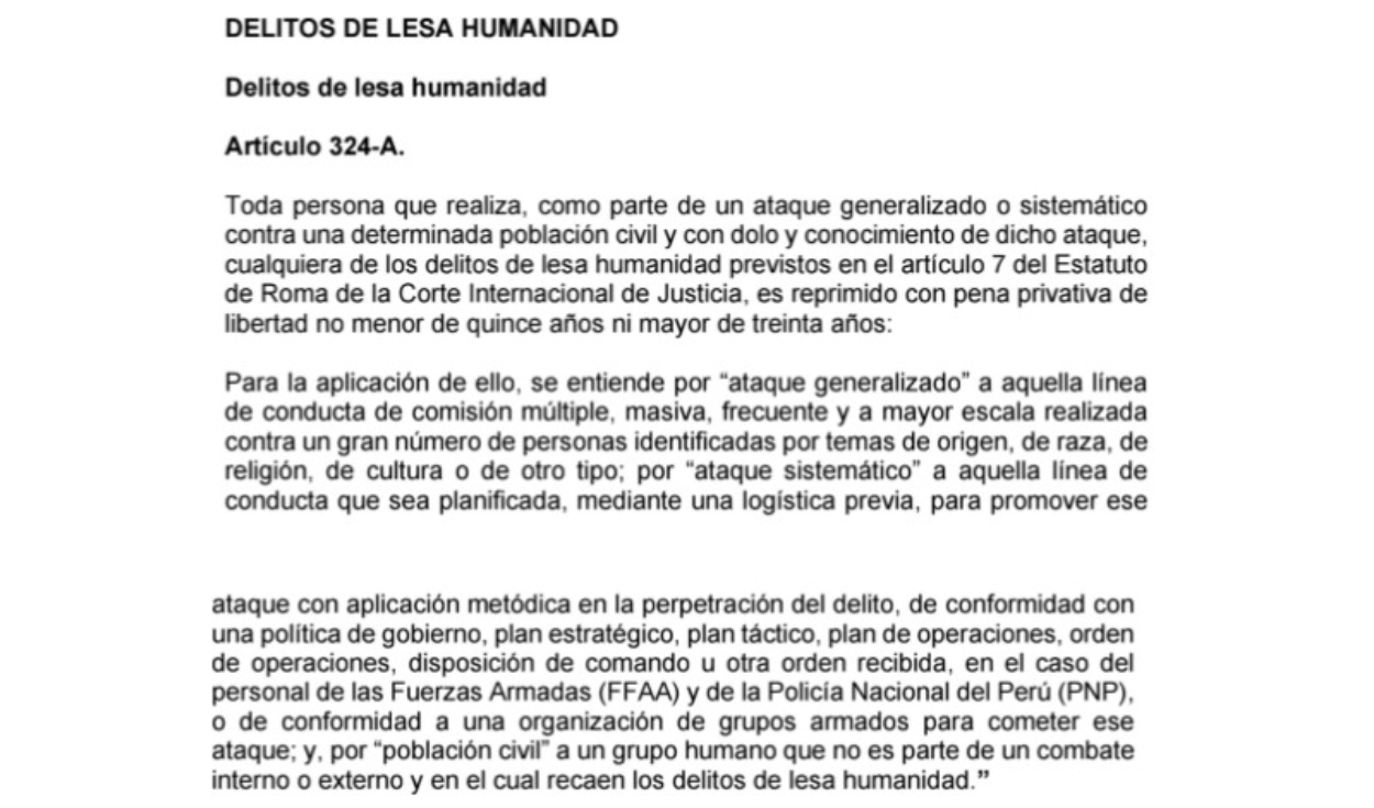 Definición de lesa humanidad por el Proyecto de Ley 14337