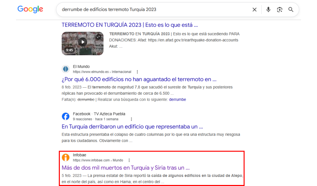 Búsqueda en Google con palabras clave. Foto: Google