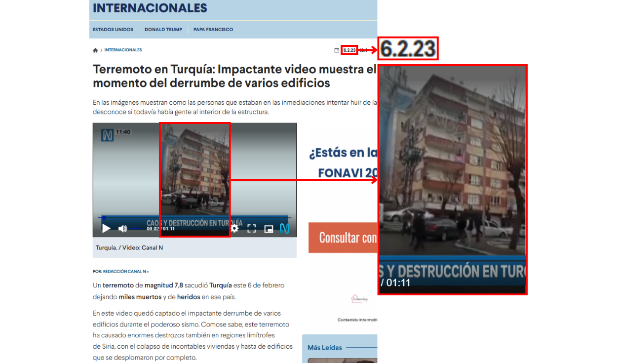 Nota de Canal N que muestra el video difundido actualmente en redes. Foto: Canal N
