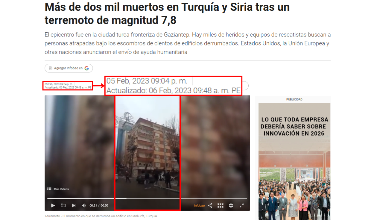 Nota de Infobae que muestra el video difundido actualmente en redes. Foto: Infobae