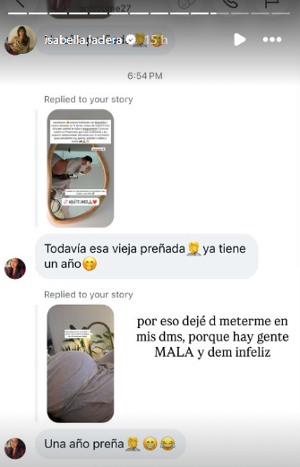 Isabella Ladera muestra mensaje que recibió. Foto: Instagram Isabella Ladera
