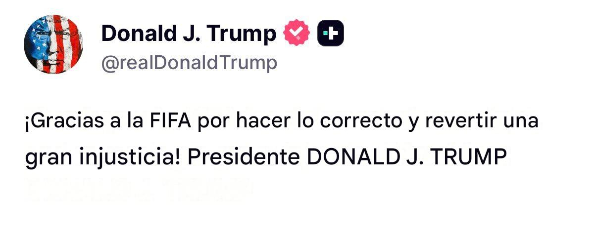 Mensaje del presidente Trump hacia la FIFA.