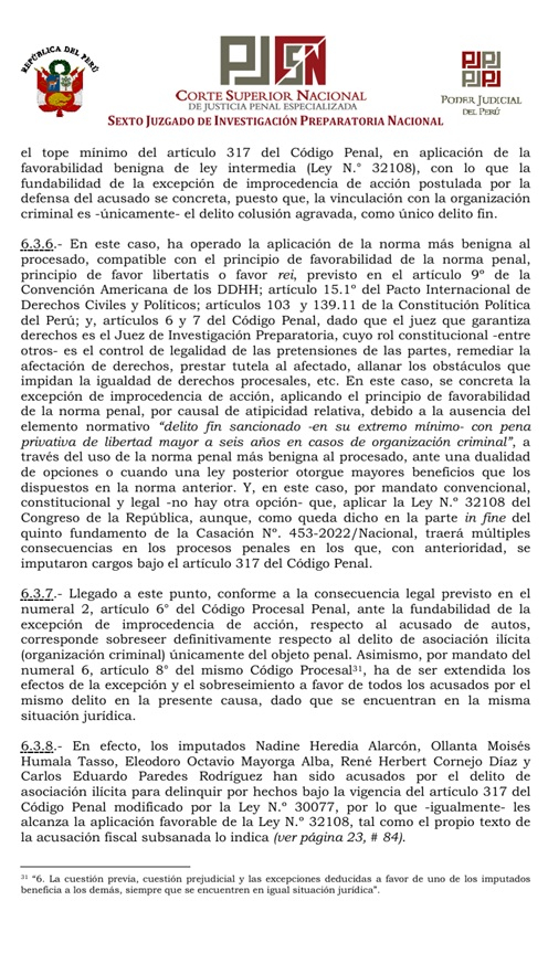 El juez consideró que la ley 332108 es la más favorable Archivo caso Humala