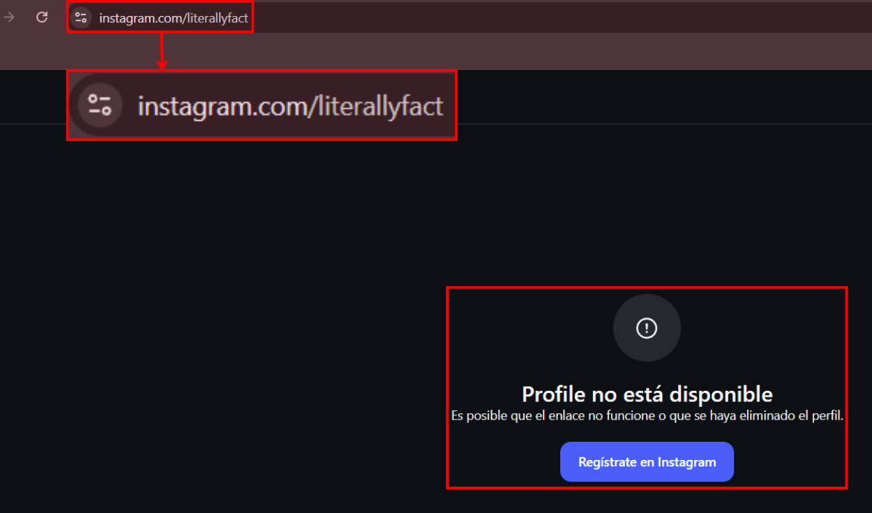 Instagram no muestra el usuario @literallyfact. Foto: Instagram
