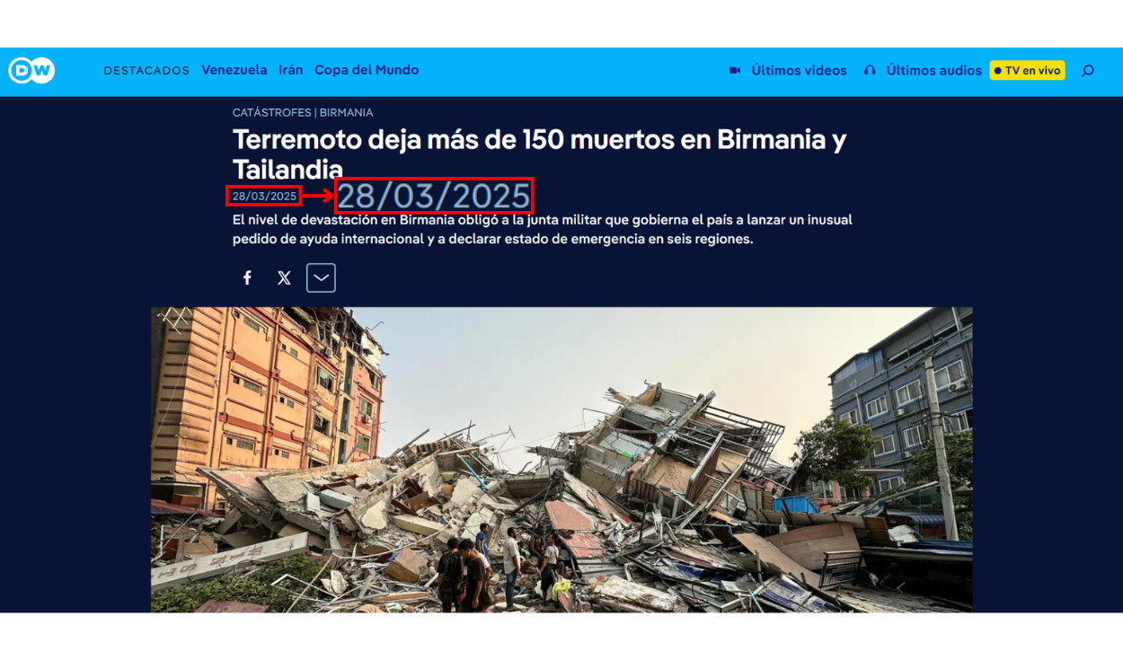 Nota vinculada al terremoto publicada por DW. Foto: DW