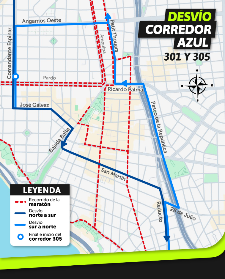 ATU anuncia desvíos en Corredor Azul y Morado por competencia deportiva